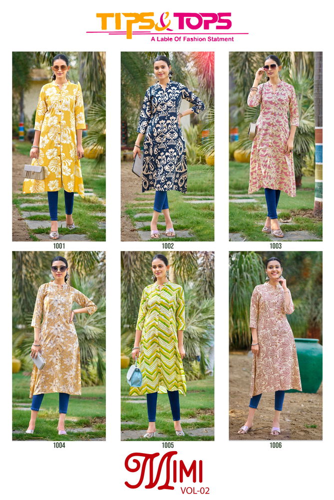 Mimi Vol 02 By Tips Tops Printed Rayon Designer Kurtis Wholesale Price In Surat